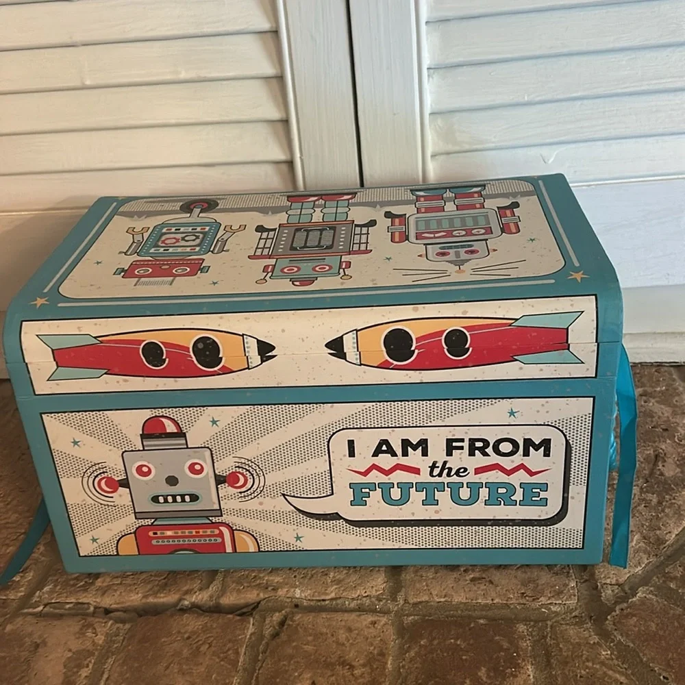 Tri-Coastal Kids Jessica Flick robot flat top dome trunk Cardboard.